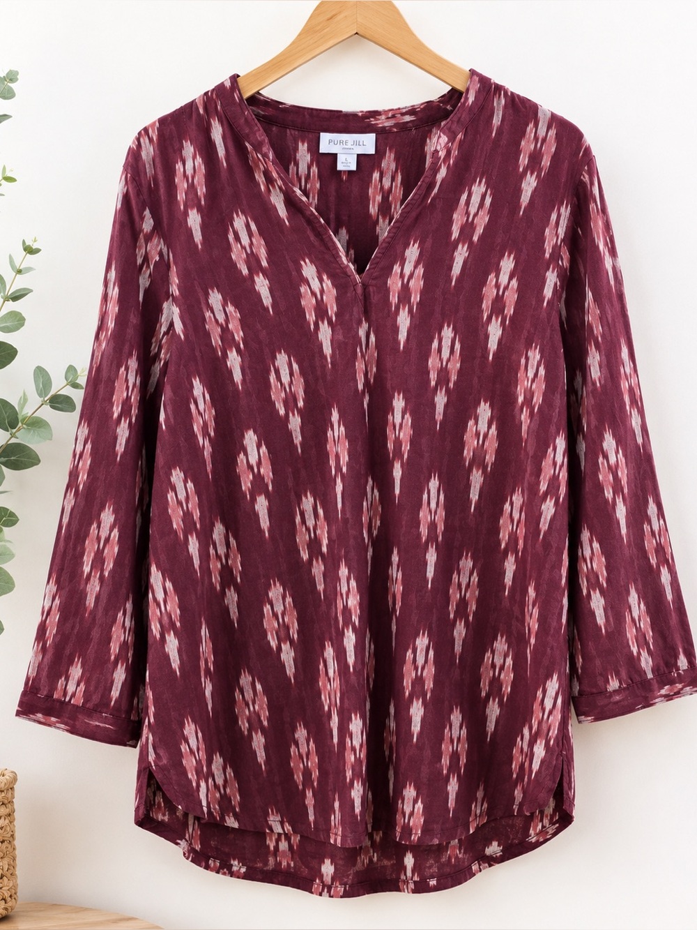 J.Jill Pure Jill Ikat Tunic Top Large Boho Cotton Blouse - Picture 9 of 9